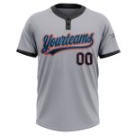 Custom Unisex Softball Jersey Gray Black Powder Blue Orange Two-Button Design Custom Gray Black Powder Blue-Orange Two-Button