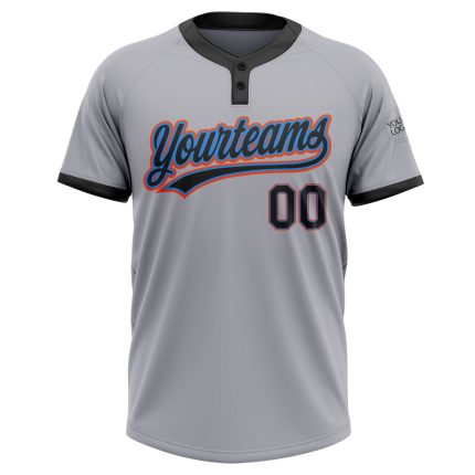 Custom Unisex Softball Jersey Gray Black Powder Blue Orange Two-Button Design Custom Gray Black Powder Blue-Orange Two-Button