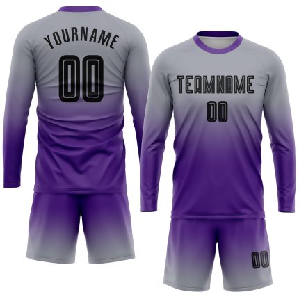 Custom Gray Black Purple Soccer Jersey Long Sleeve Fade Fashion Uniform Custom Gray Black-Purple Sublimation Long Sleeve