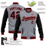 Gray Black Red Bomber Jacket Custom Full-Snap Varsity Letterman Two Tone Custom Gray Black-Red Bomber Full-Snap Varsity Letterman