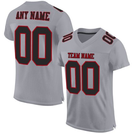 Custom Gray Black Red Mesh Authentic Football Jersey for Men and Women Custom Gray Black-Red Mesh Authentic Football Jersey