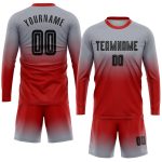 Custom Gray Black Red Soccer Jersey Long Sleeve Fade Fashion Uniform Custom Gray Black-Red Sublimation Long Sleeve Fade Fashion
