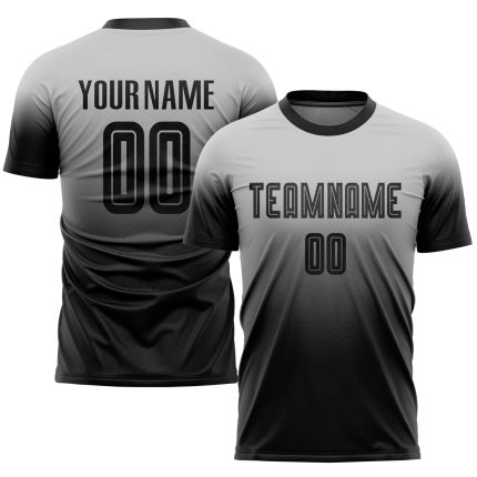 Custom Gray Black Soccer Uniform Jersey - Fade Sublimation Fashion Design Custom Gray Black Sublimation Fade Fashion Soccer