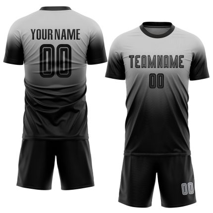 Custom Gray Black Soccer Uniform Jersey - Fade Sublimation Fashion Design Custom Gray Black Sublimation Fade Fashion Soccer
