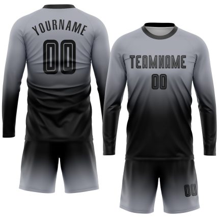 Custom Gray Black Sublimation Soccer Jersey | Long Sleeve Fade Fashion Uniform Custom Gray Black Sublimation Long Sleeve