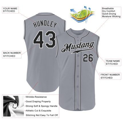Custom Gray Black White Baseball Jersey Authentic Sleeveless Design Custom Gray Black-White Authentic Sleeveless Baseball