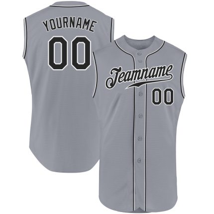 Custom Gray Black White Baseball Jersey Authentic Sleeveless Design Custom Gray Black-White Authentic Sleeveless Baseball