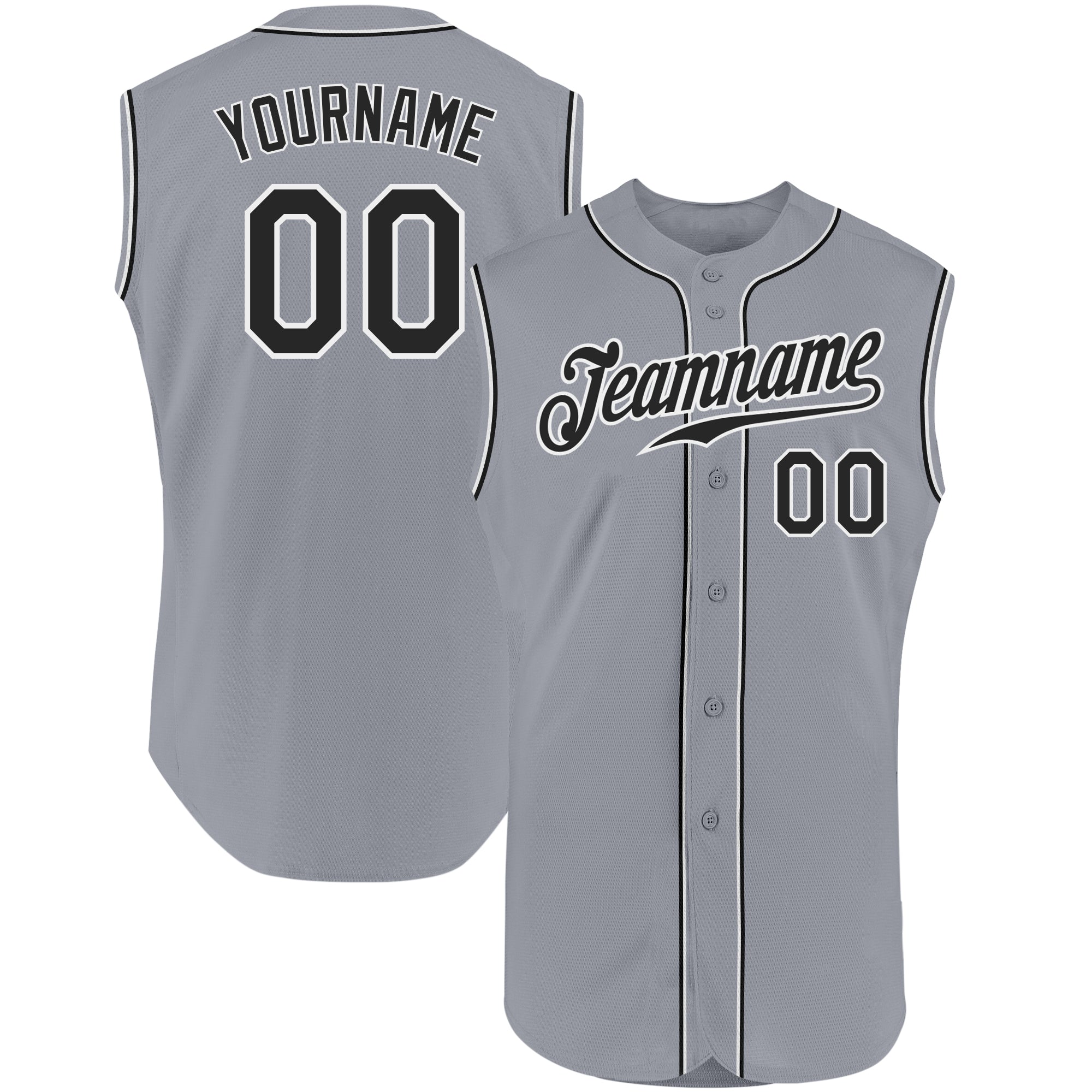 Custom Gray Black-White Authentic Sleeveless Baseball Jersey Custom Gray Black White Baseball Jersey Authentic Sleeveless Design Custom Gray Black-White Authentic Sleeveless Baseball