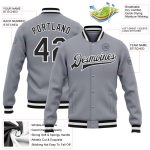 Custom Gray Black White Bomber Varsity Jacket Full-Snap Letterman Coat Custom Gray Black-White Bomber Full-Snap Varsity Letterman