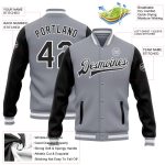 Custom Two Tone Gray Black White Varsity Letterman Bomber Jacket Full-Snap Custom Gray Black-White Bomber Full-Snap Varsity