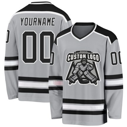 Custom Hockey Jersey - Gray Black and White Design, Personalized Team Jersey Custom Gray Black-White Hockey Jersey