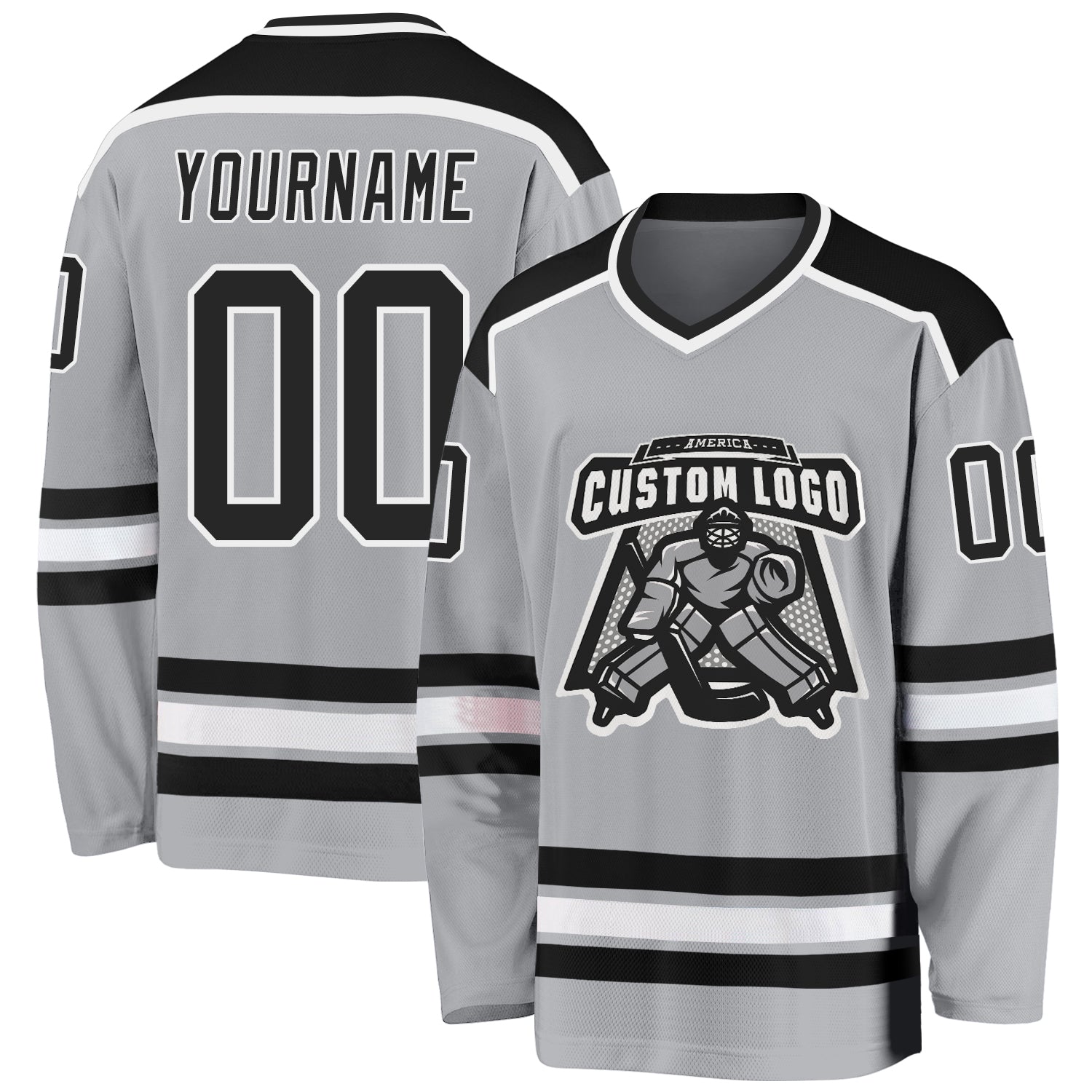 Custom Hockey Jersey - Gray Black and White Design, Personalized Team Jersey Custom Gray Black-White Hockey Jersey
