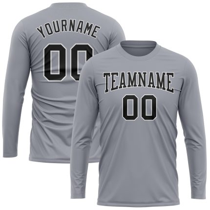 Custom Long Sleeve Performance T-Shirt in Gray and Black-White for Men and Women Custom Gray Black-White Long Sleeve Performance