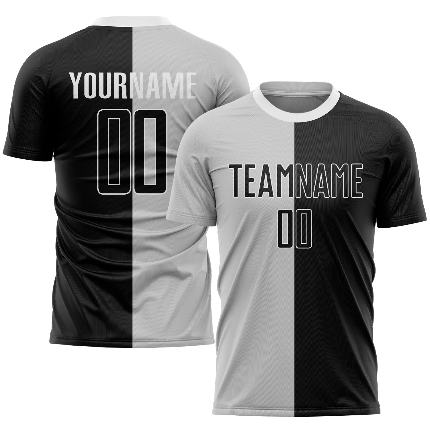 Custom Sublimation Soccer Jersey Black Gray Split Fashion Uniform Custom Gray Black-White Sublimation Split Fashion Soccer