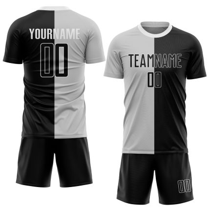 Custom Sublimation Soccer Jersey Black Gray Split Fashion Uniform Custom Gray Black-White Sublimation Split Fashion Soccer