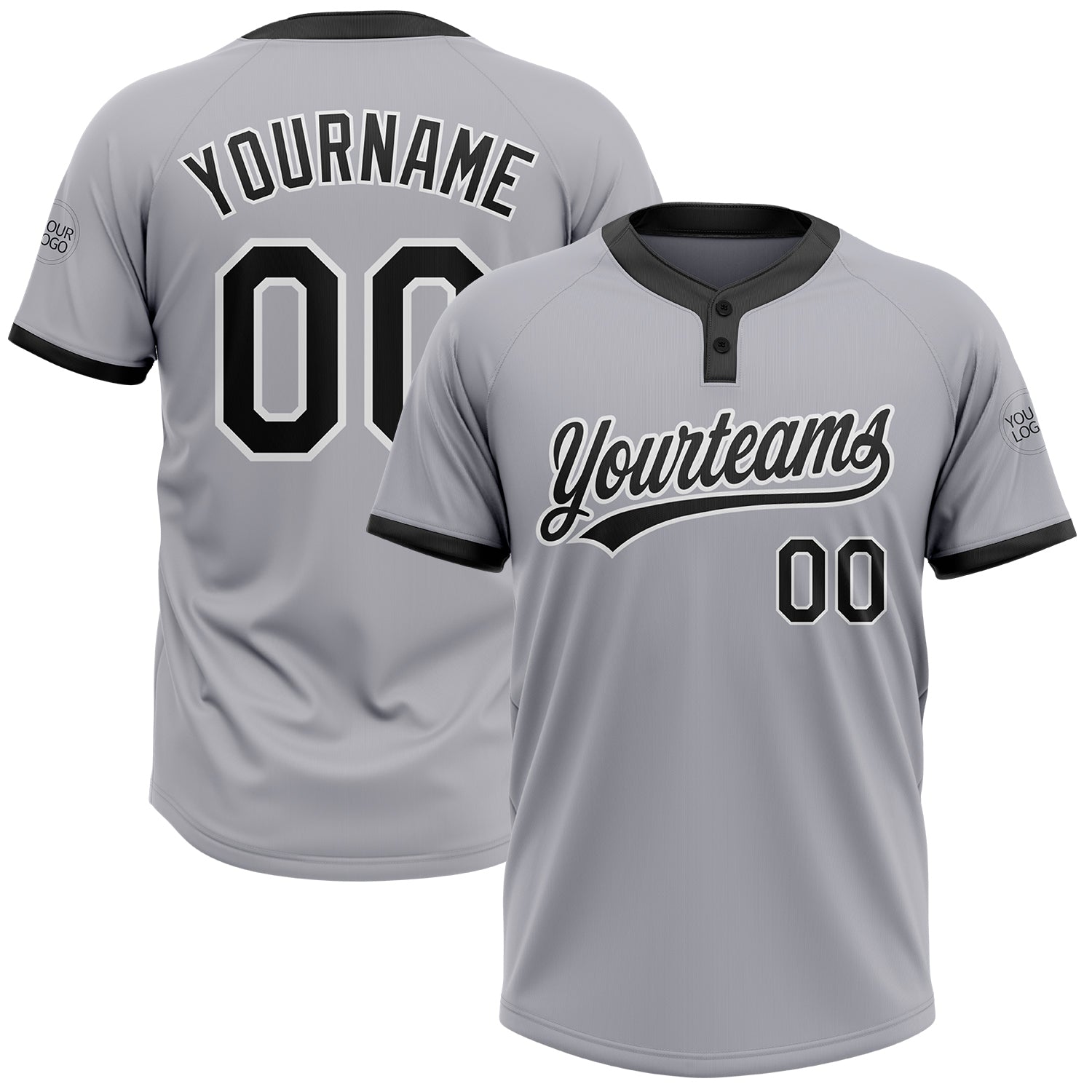 Custom Two-Button Unisex Softball Jersey in Gray Black and White - Stylish Athletic Wear Custom Gray Black-White Two-Button