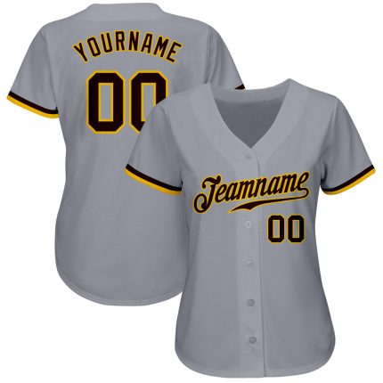 Custom Authentic Baseball Jersey in Gray Brown and Gold Custom Gray Brown-Gold Authentic Baseball Jersey