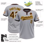 Custom Gray Brown Gold Two-Button Unisex Jersey for Softball Teams Custom Gray Brown-Gold Two-Button Unisex Softball Jersey