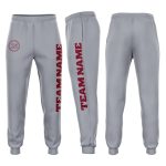 Custom Fleece Jogger Sweatpants in Gray and Crimson for Men and Women Custom Gray Crimson Fleece Jogger Sweatpants