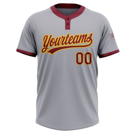 Custom Gray Crimson Gold Two-Button Unisex Softball Jersey - Comfortable Athletic Wear for Team Sports Custom Gray Crimson-Gold