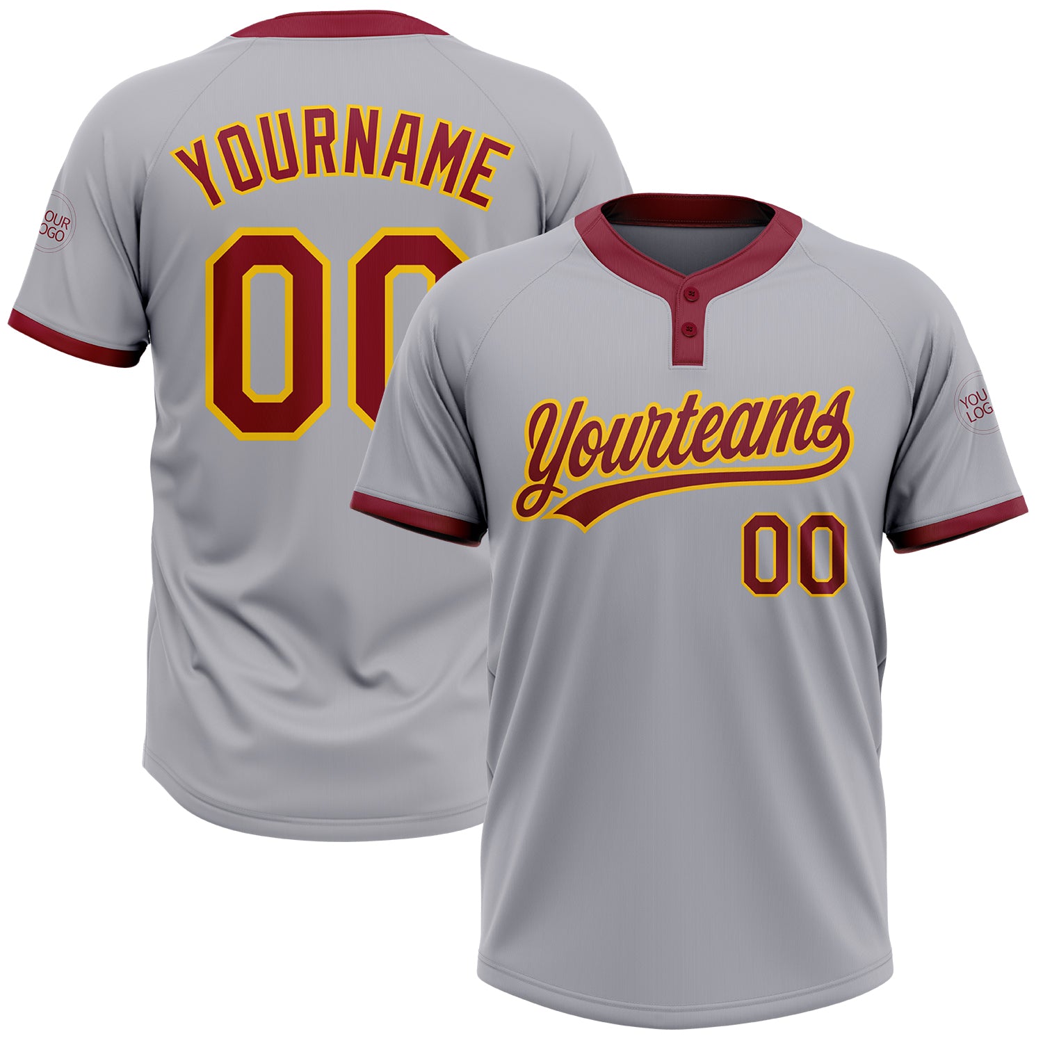 Custom Gray Crimson Gold Two-Button Unisex Softball Jersey - Comfortable Athletic Wear for Team Sports Custom Gray Crimson-Gold