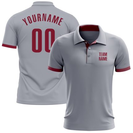 Custom Gray Crimson Performance Golf Polo Shirt for Men - Breathable Activewear Custom Gray Crimson Performance Golf Polo