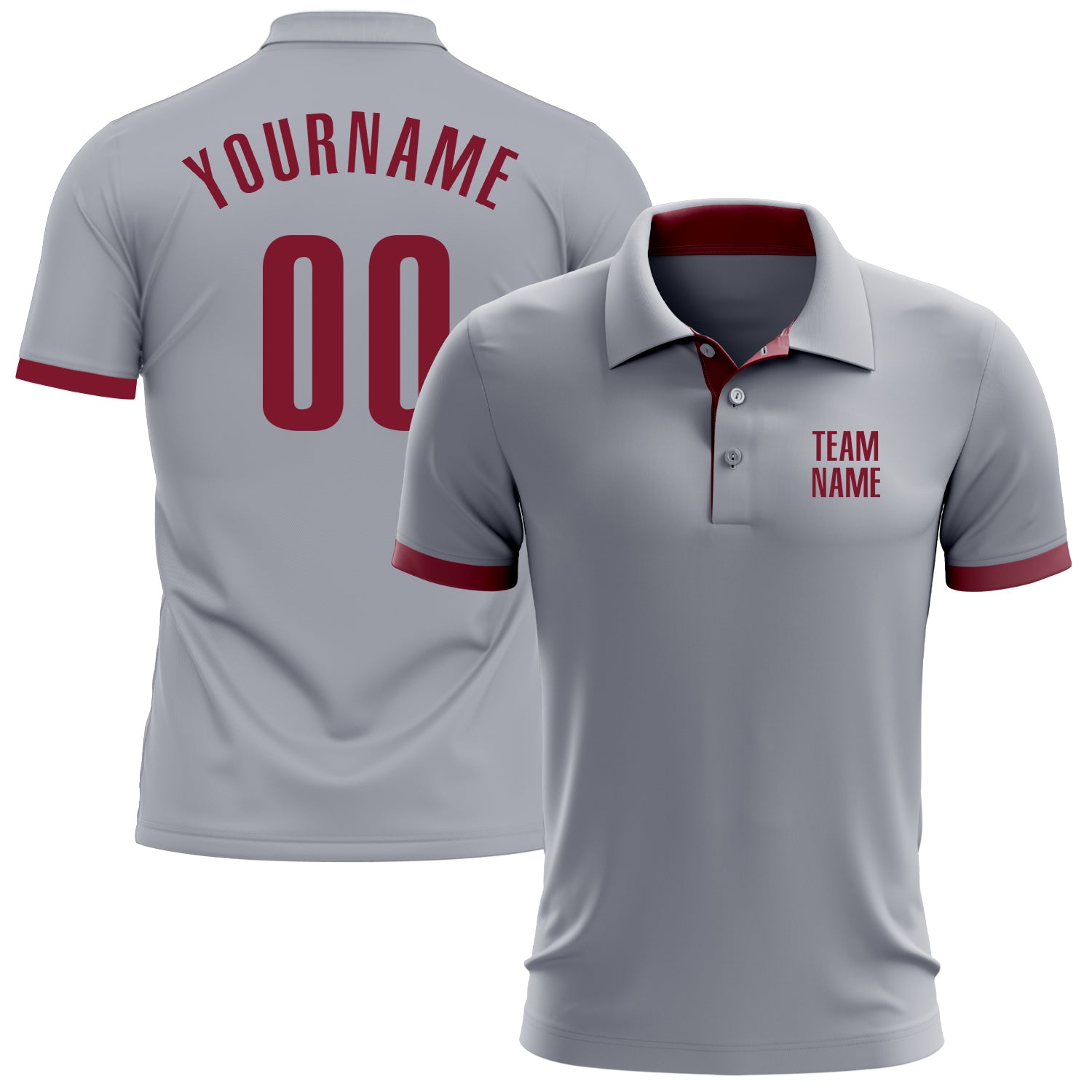 Custom Gray Crimson Performance Golf Polo Shirt for Men - Breathable Activewear Custom Gray Crimson Performance Golf Polo