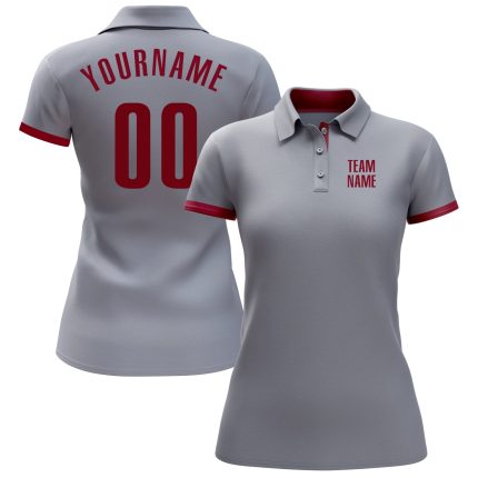 Custom Gray Crimson Performance Golf Polo Shirt for Men - Breathable Activewear Custom Gray Crimson Performance Golf Polo