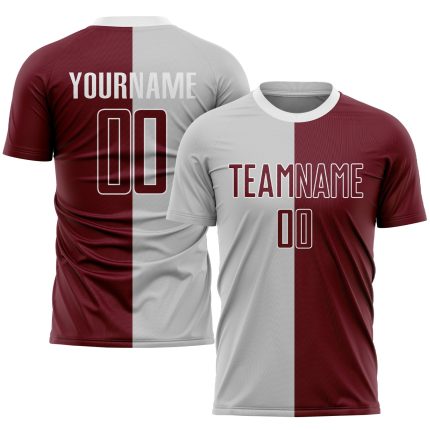 Custom Gray Crimson White Soccer Jersey Sublimation Split Fashion Uniform Custom Gray Crimson-White Sublimation Split Fashion