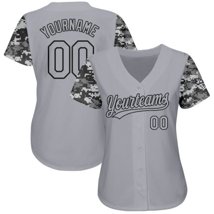 Custom Gray Black Camo 3D Pattern Authentic Baseball Jersey for Men Custom Gray Gray Black-Camo 3D Pattern Design Authentic