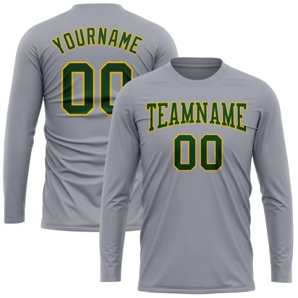 Gray Green-Gold Long Sleeve Performance T-Shirt for Men & Women - Custom Design Custom Gray Green-Gold Long Sleeve Performance
