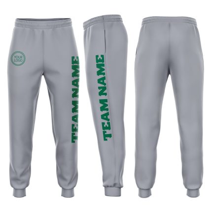 Custom Gray Fleece Jogger Sweatpants with Kelly Green Accents for Comfort and Style Custom Gray Kelly Green Fleece Jogger