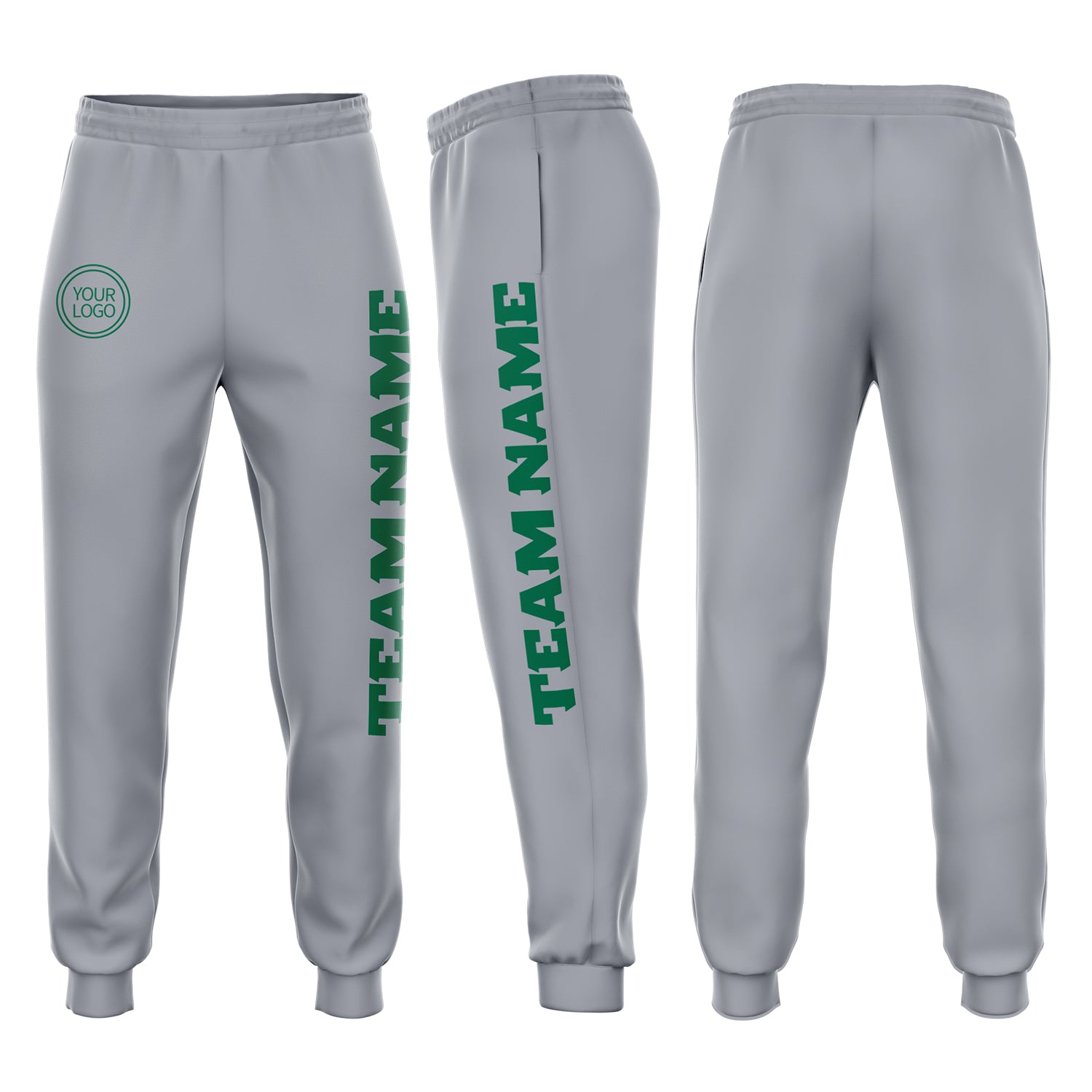 Custom Gray Fleece Jogger Sweatpants with Kelly Green Accents for Comfort and Style Custom Gray Kelly Green Fleece Jogger