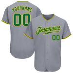 Custom Baseball Jersey in Gray, Kelly Green & Gold - Authentic Design Custom Gray Kelly Green-Gold Authentic Baseball Jersey