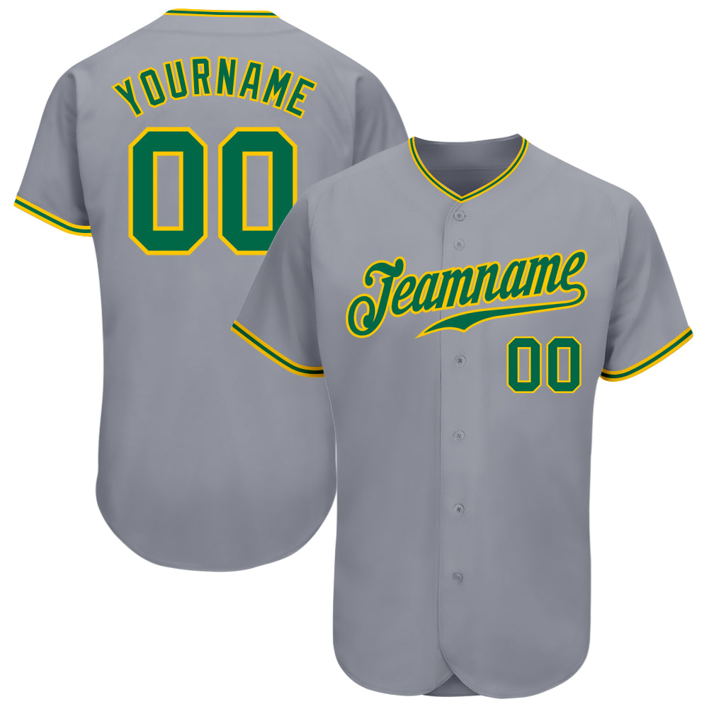Custom Baseball Jersey in Gray, Kelly Green & Gold - Authentic Design Custom Gray Kelly Green-Gold Authentic Baseball Jersey