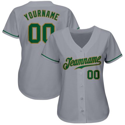 Custom Gray Baseball Jersey with Kelly Green and Old Gold Trim - Authentic Design Custom Gray Kelly Green-Old Gold Authentic
