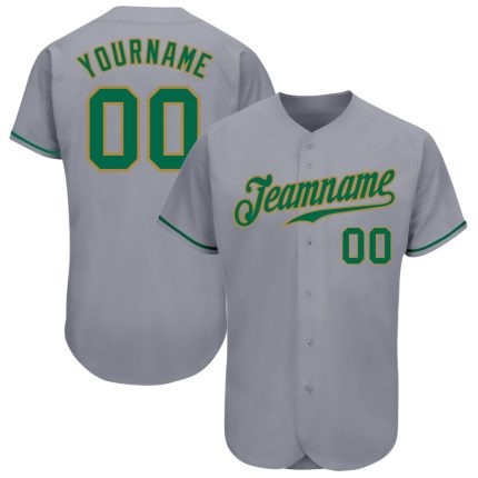 Custom Gray Baseball Jersey with Kelly Green and Old Gold Trim - Authentic Design Custom Gray Kelly Green-Old Gold Authentic