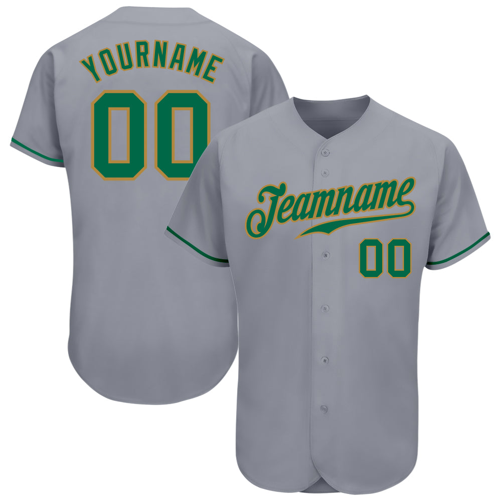 Custom Gray Baseball Jersey with Kelly Green and Old Gold Trim - Authentic Design Custom Gray Kelly Green-Old Gold Authentic