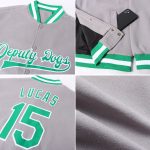 Custom Gray Kelly Green White Varsity Letterman Jacket Bomber Full-Snap Custom Gray Kelly Green-White Bomber Full-Snap Varsity