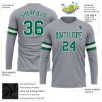 Custom Performance T-Shirt Gray Kelly Green White Long Sleeve for Men and Women Custom Gray Kelly Green-White Long Sleeve