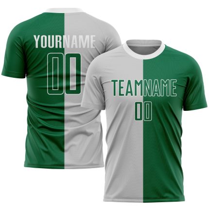 Custom Gray Green-White Sublimation Soccer Uniform Jersey - Split Fashion Design Custom Gray Kelly Green-White Sublimation