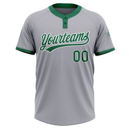 Custom Gray Kelly Green White Unisex Softball Jersey - Two-Button Design Custom Gray Kelly Green-White Two-Button Unisex