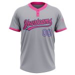 Custom Unisex Softball Jersey in Gray Light Blue Black Pink, Two-Button Design for Comfort and Style Custom Gray Light Blue