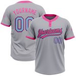 Custom Unisex Softball Jersey in Gray Light Blue Black Pink, Two-Button Design for Comfort and Style Custom Gray Light Blue