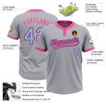 Custom Unisex Softball Jersey in Gray Light Blue Black Pink, Two-Button Design for Comfort and Style Custom Gray Light Blue