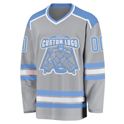 Custom Light Blue White Gray Hockey Jersey - Personalized Team Apparel Custom Gray Light Blue-White Hockey Jersey