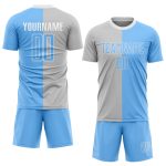 Custom Sublimation Soccer Jersey - Gray Light Blue White Split Fashion Uniform Custom Gray Light Blue-White Sublimation Split