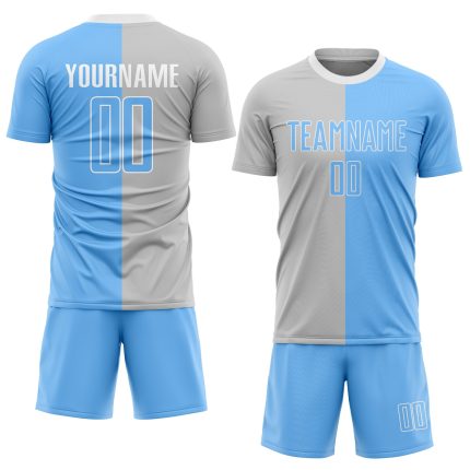 Custom Sublimation Soccer Jersey - Gray Light Blue White Split Fashion Uniform Custom Gray Light Blue-White Sublimation Split