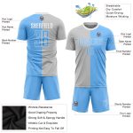 Custom Sublimation Soccer Jersey - Gray Light Blue White Split Fashion Uniform Custom Gray Light Blue-White Sublimation Split