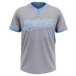 Custom Gray Light Blue White Unisex Softball Jersey - Two-Button Design, Soft Fabric for Comfort and Style Custom Gray Light